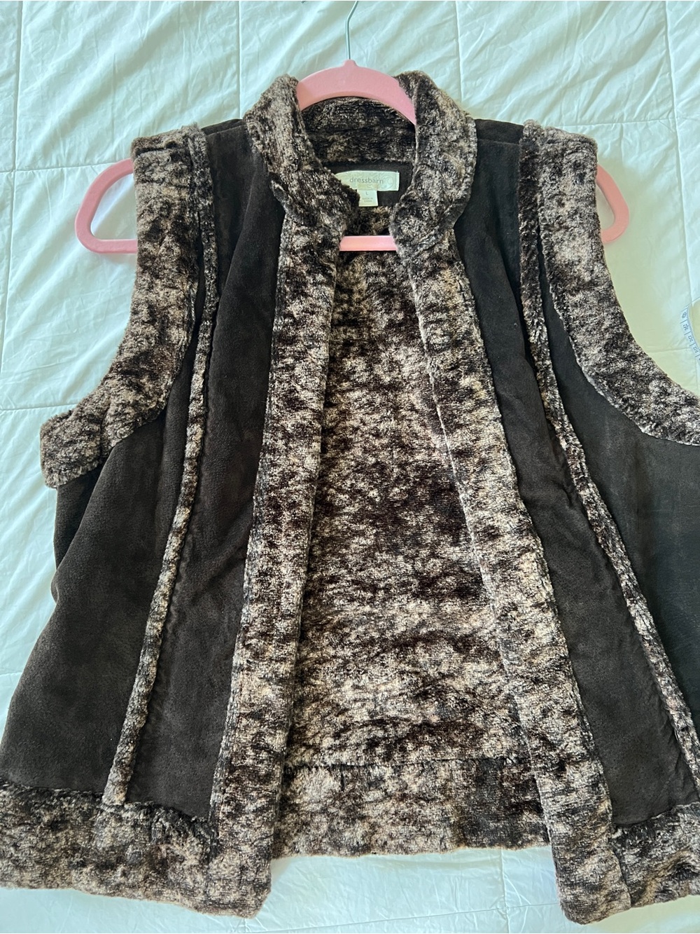 dressbarn Brown and Gray Faux Shearling Vest